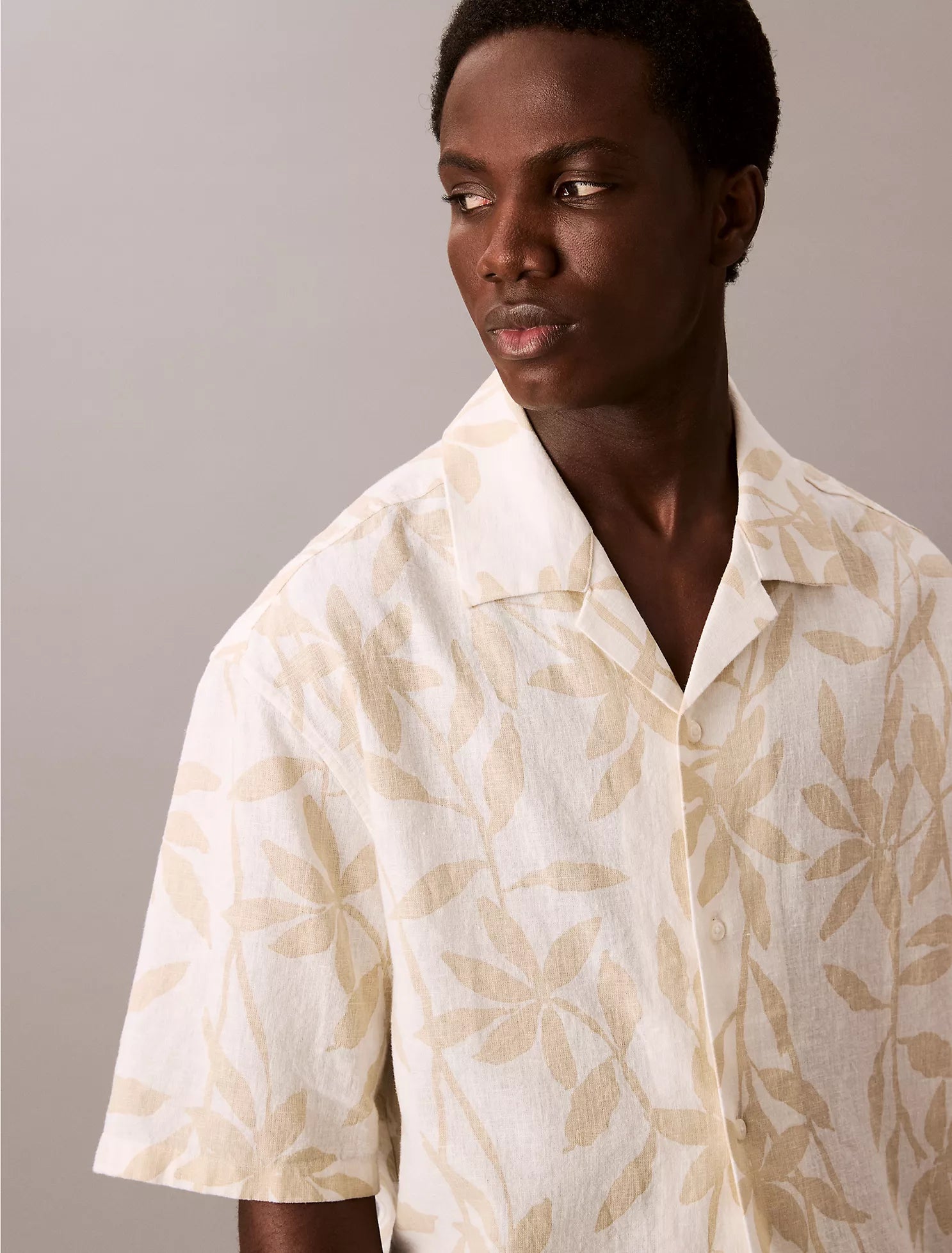 Linen Cotton Print Relaxed Button-Down Shirt