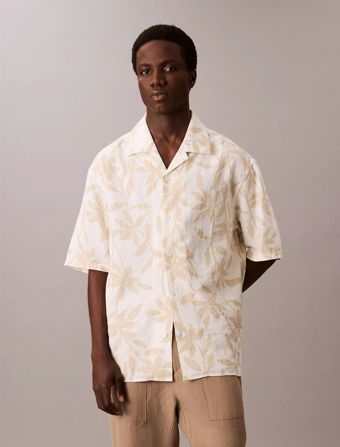 Linen Cotton Print Relaxed Button-Down Shirt