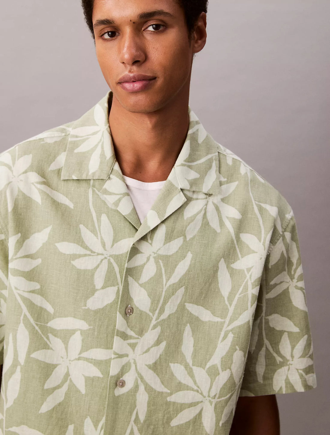 Linen Cotton Print Relaxed Button-Down Shirt