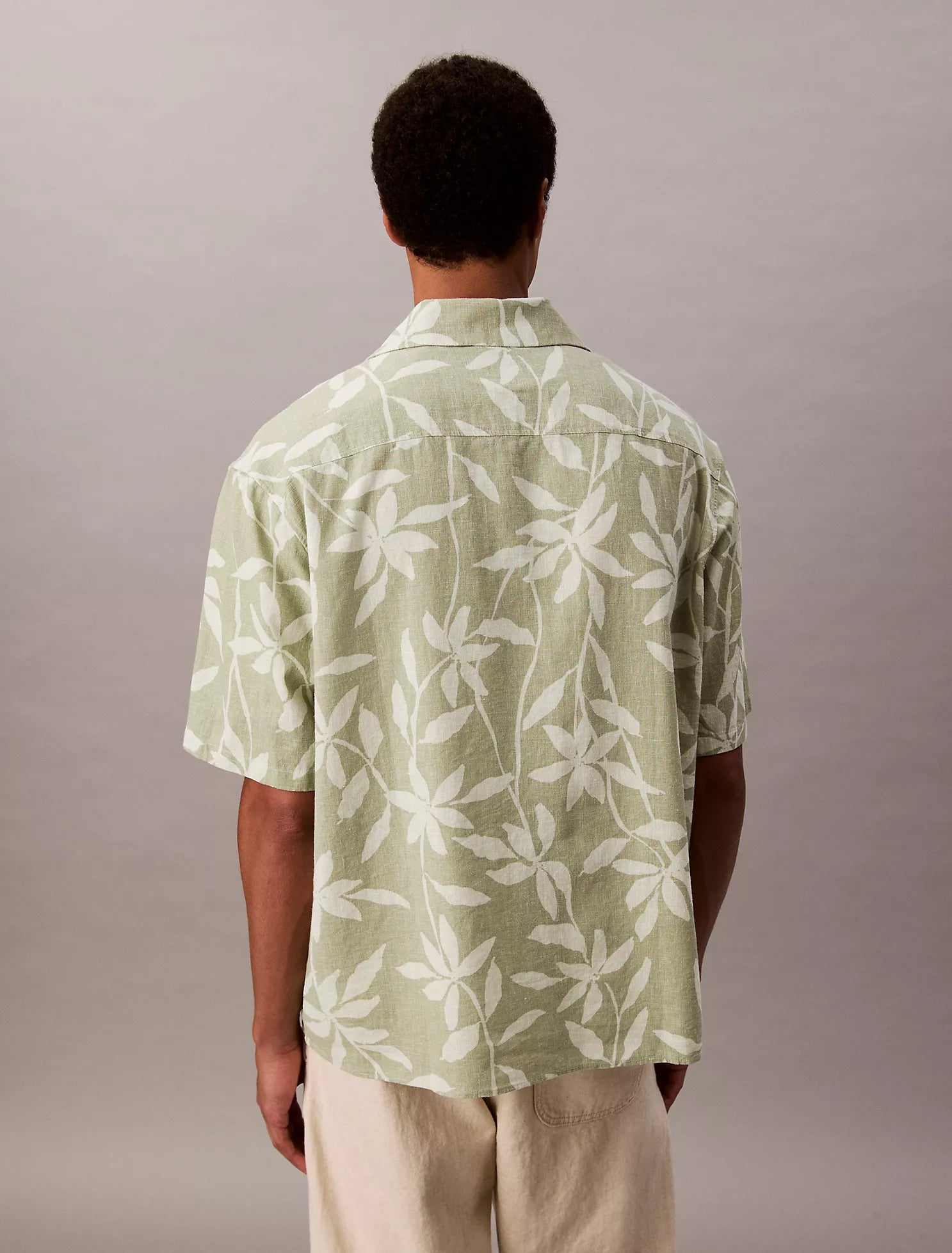 Linen Cotton Print Relaxed Button-Down Shirt