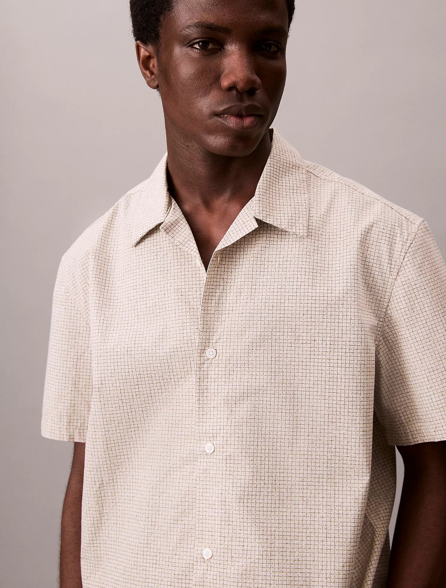 Grid Print Relaxed Button-Down Shirt