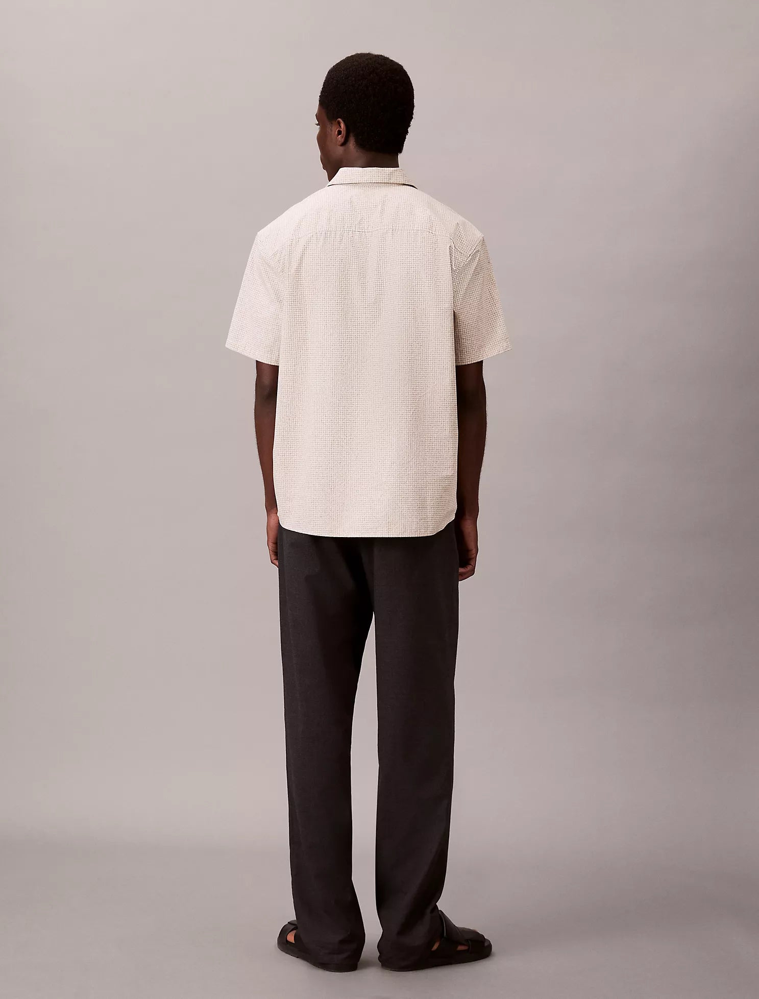 Grid Print Relaxed Button-Down Shirt