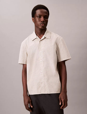 Grid Print Relaxed Button-Down Shirt