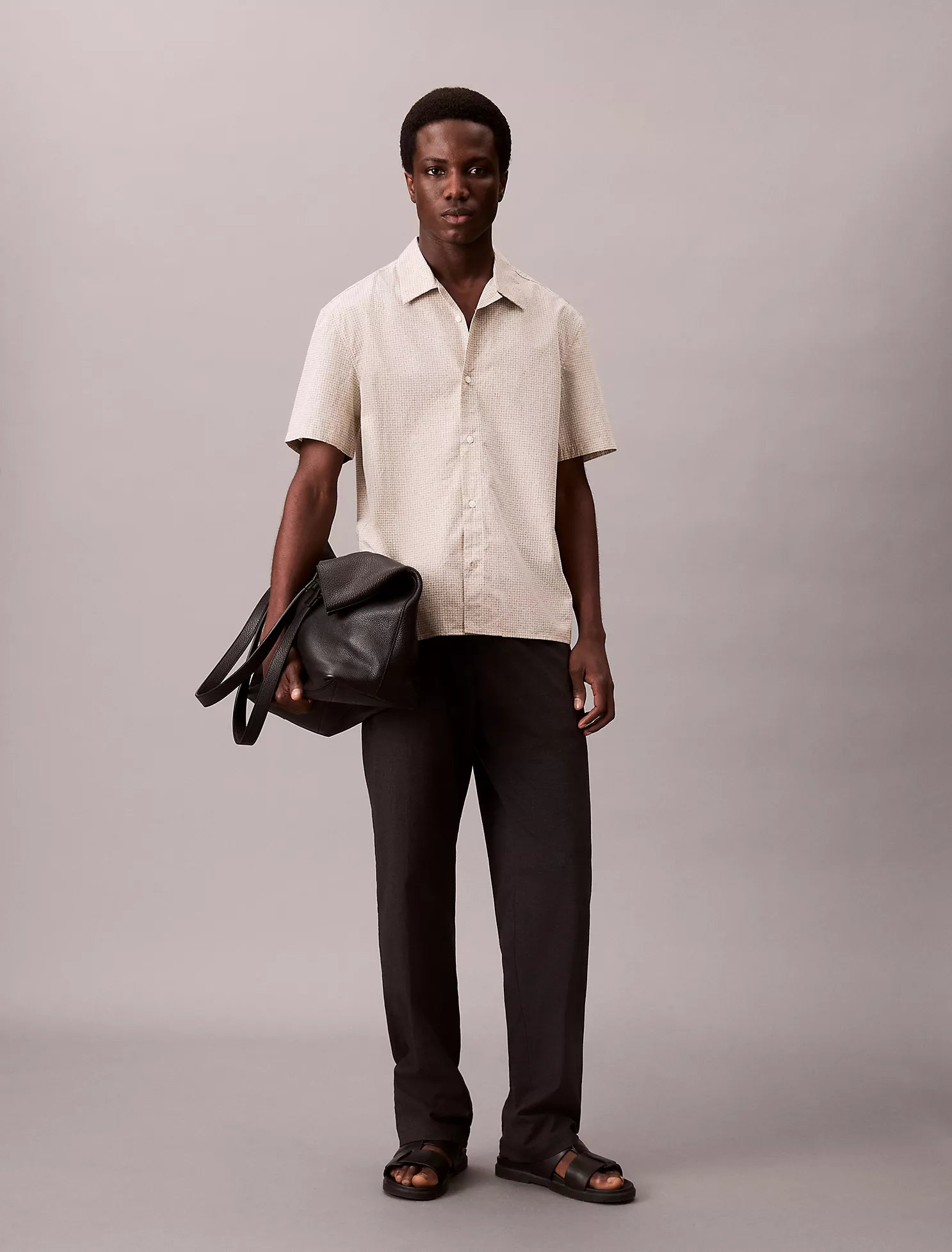 Grid Print Relaxed Button-Down Shirt