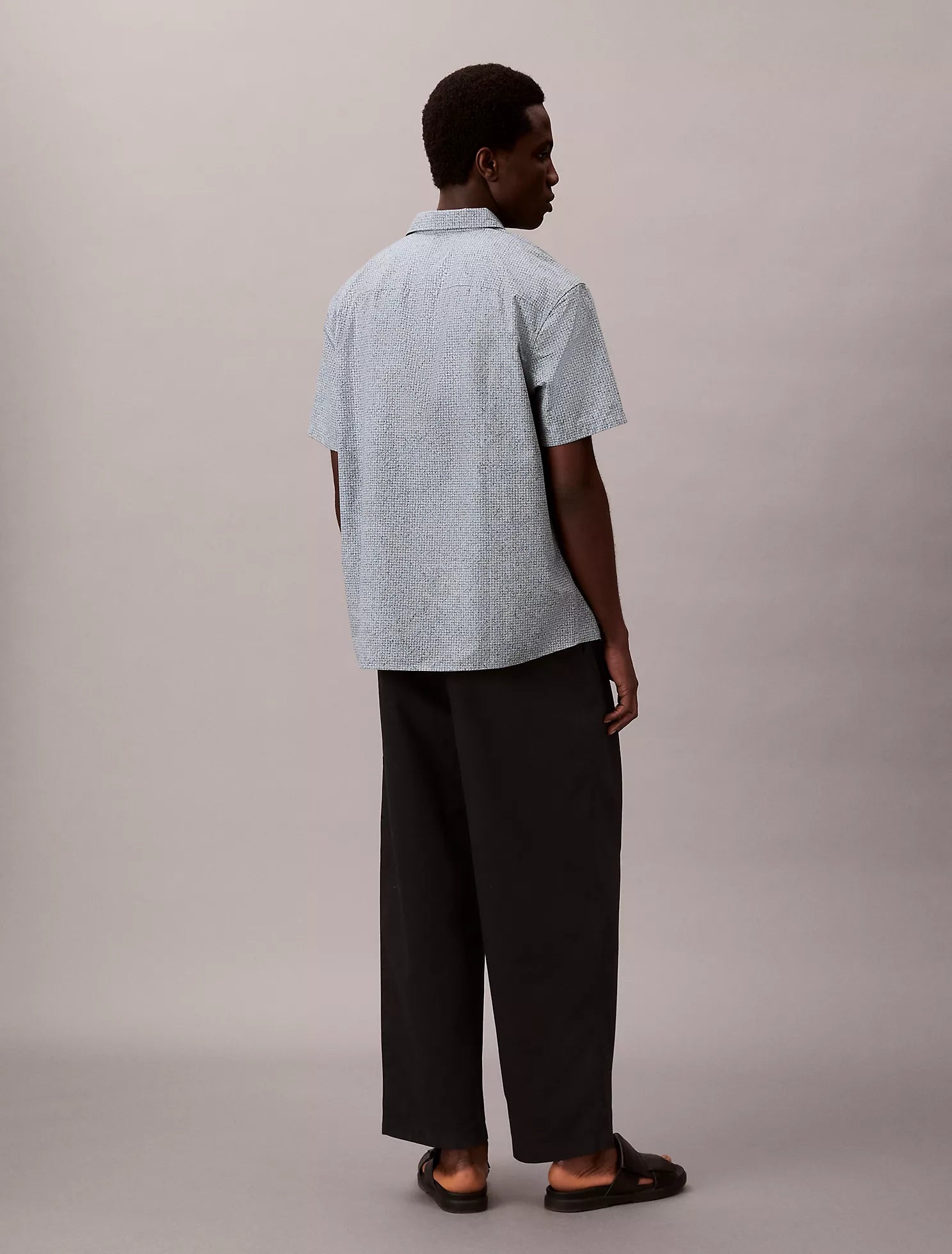 Grid Print Relaxed Button-Down Shirt
