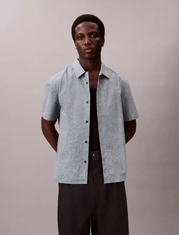 Grid Print Relaxed Button-Down Shirt