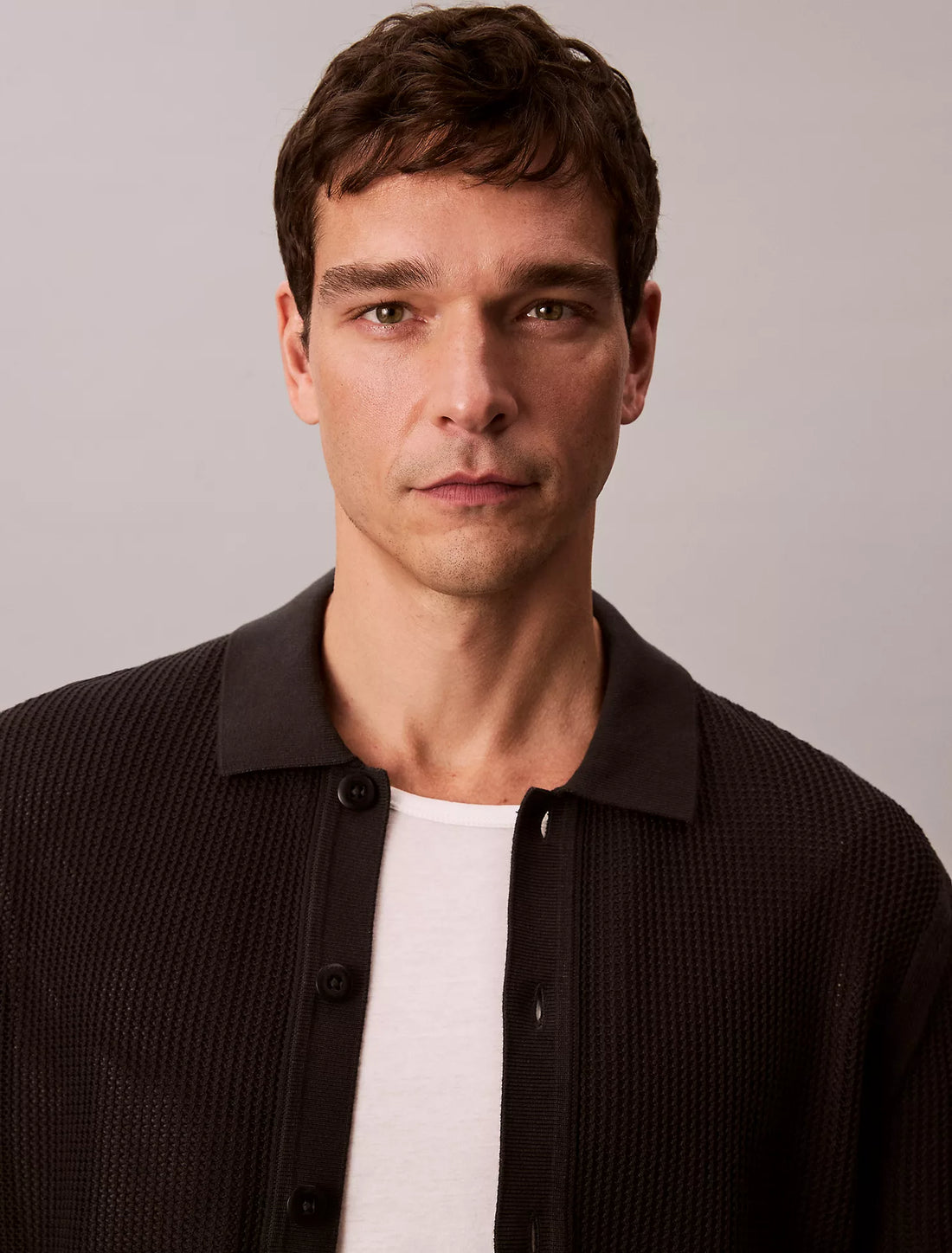 Cotton Mesh Button-Down Sweater