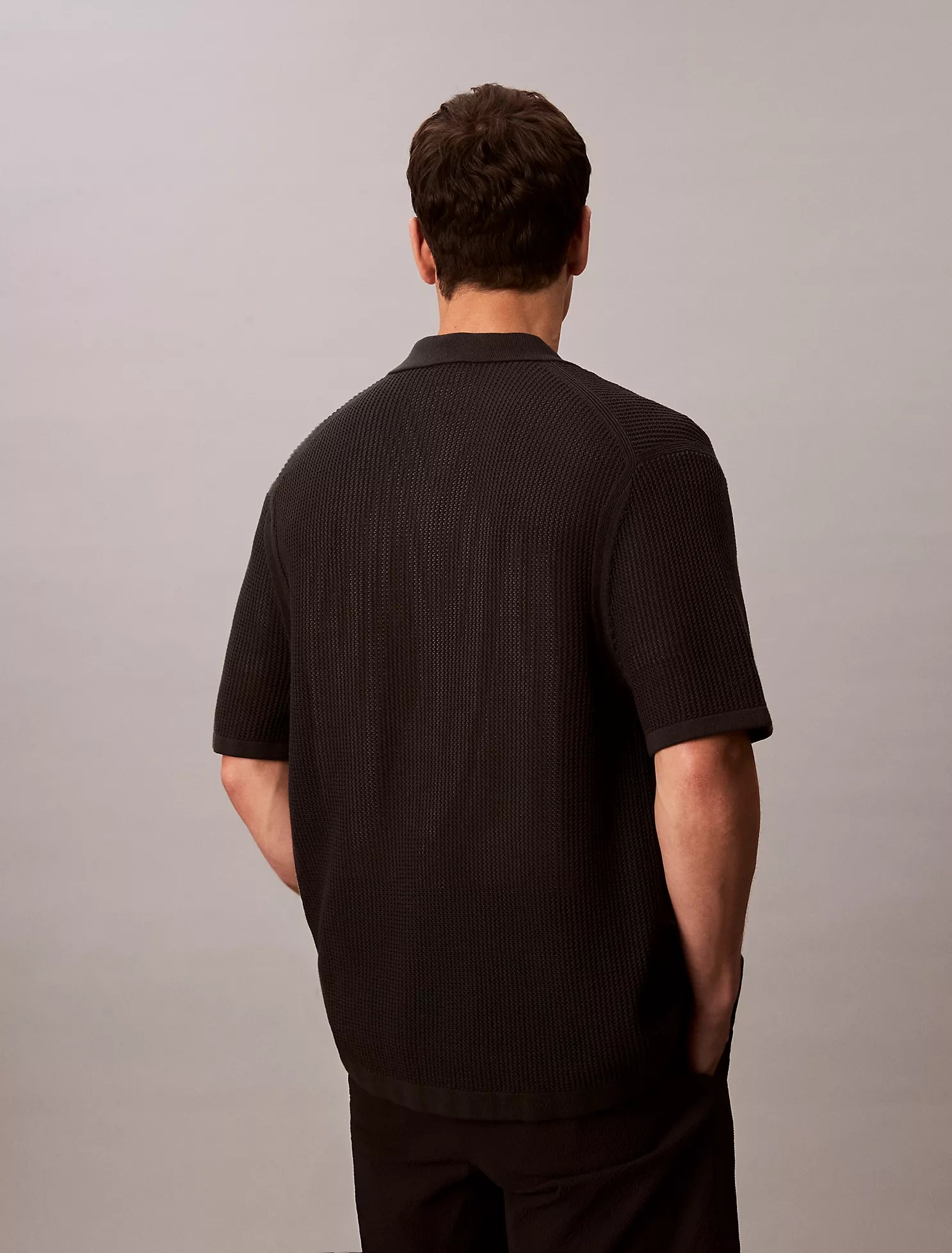 Cotton Mesh Button-Down Sweater