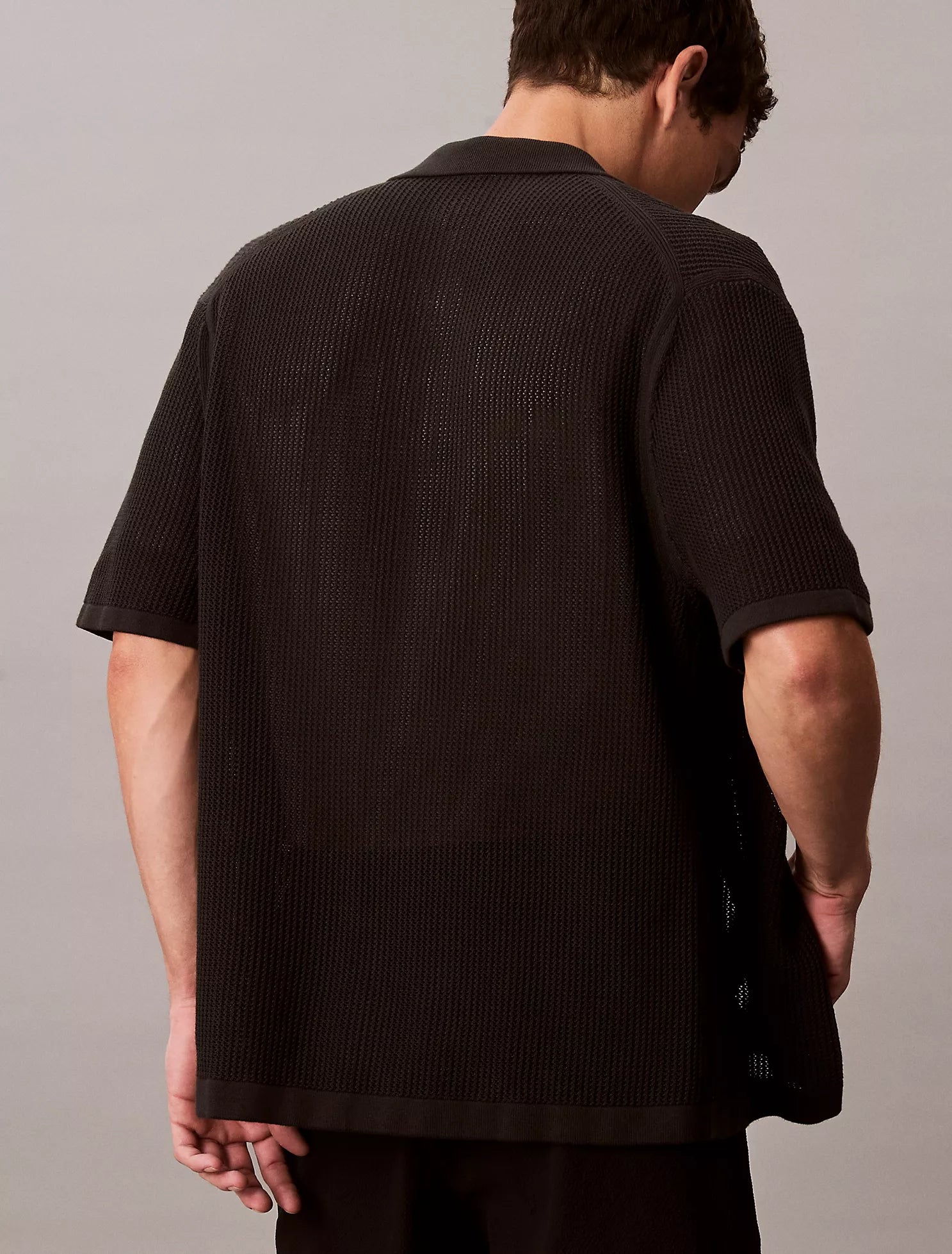 Cotton Mesh Button-Down Sweater