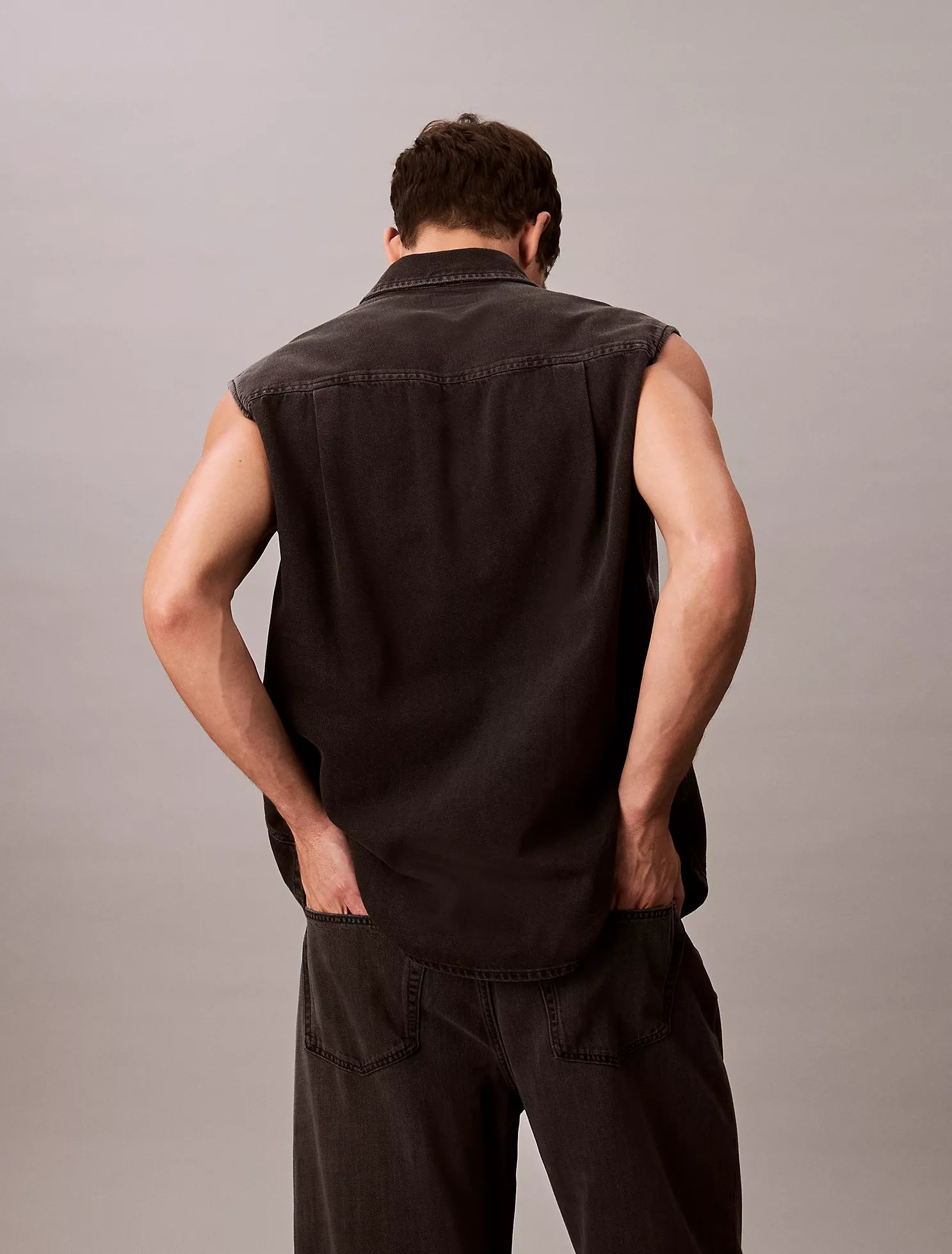 Denim Sleeveless Button-Down Shirt