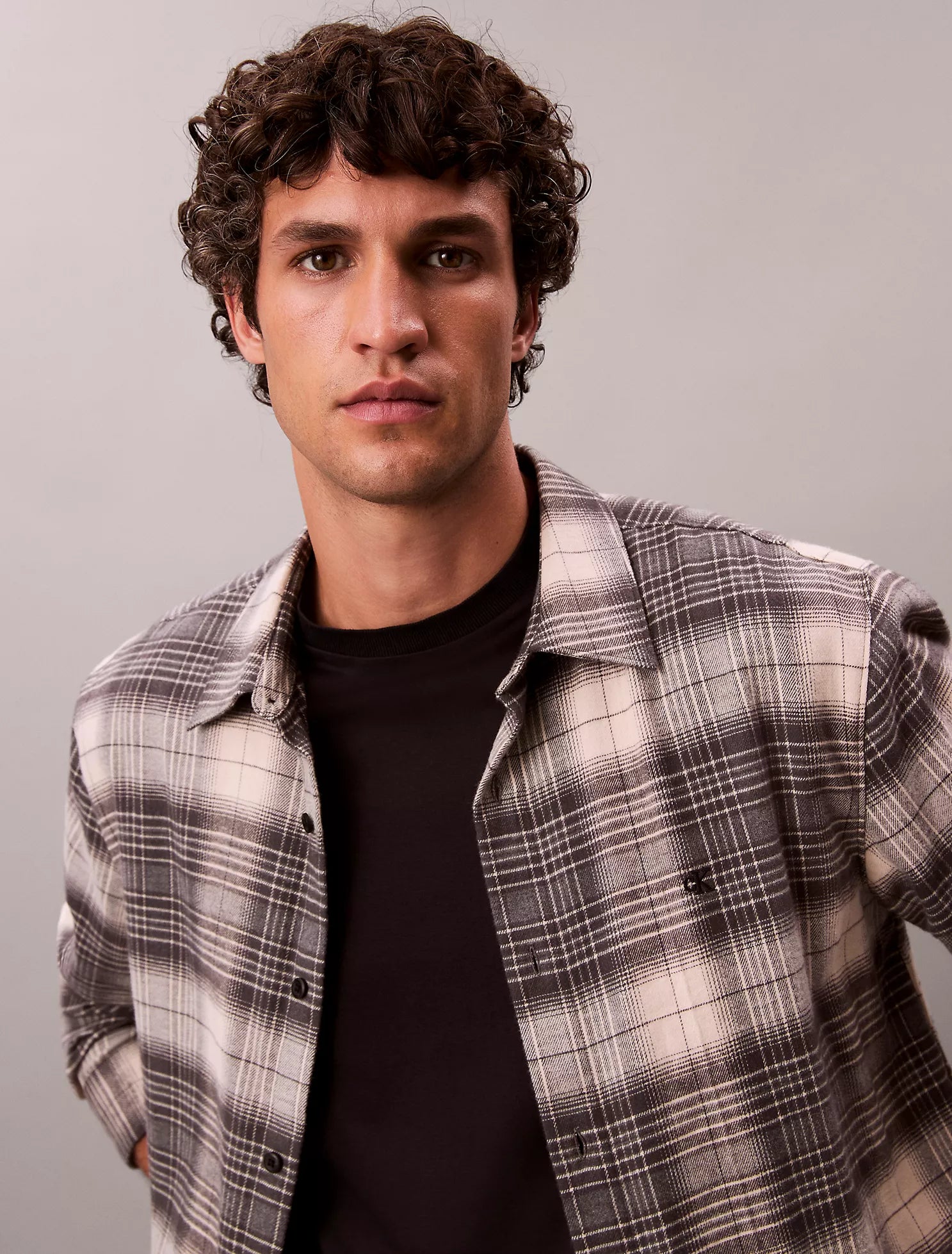 Brushed Plaid Relaxed Button-Down Shirt