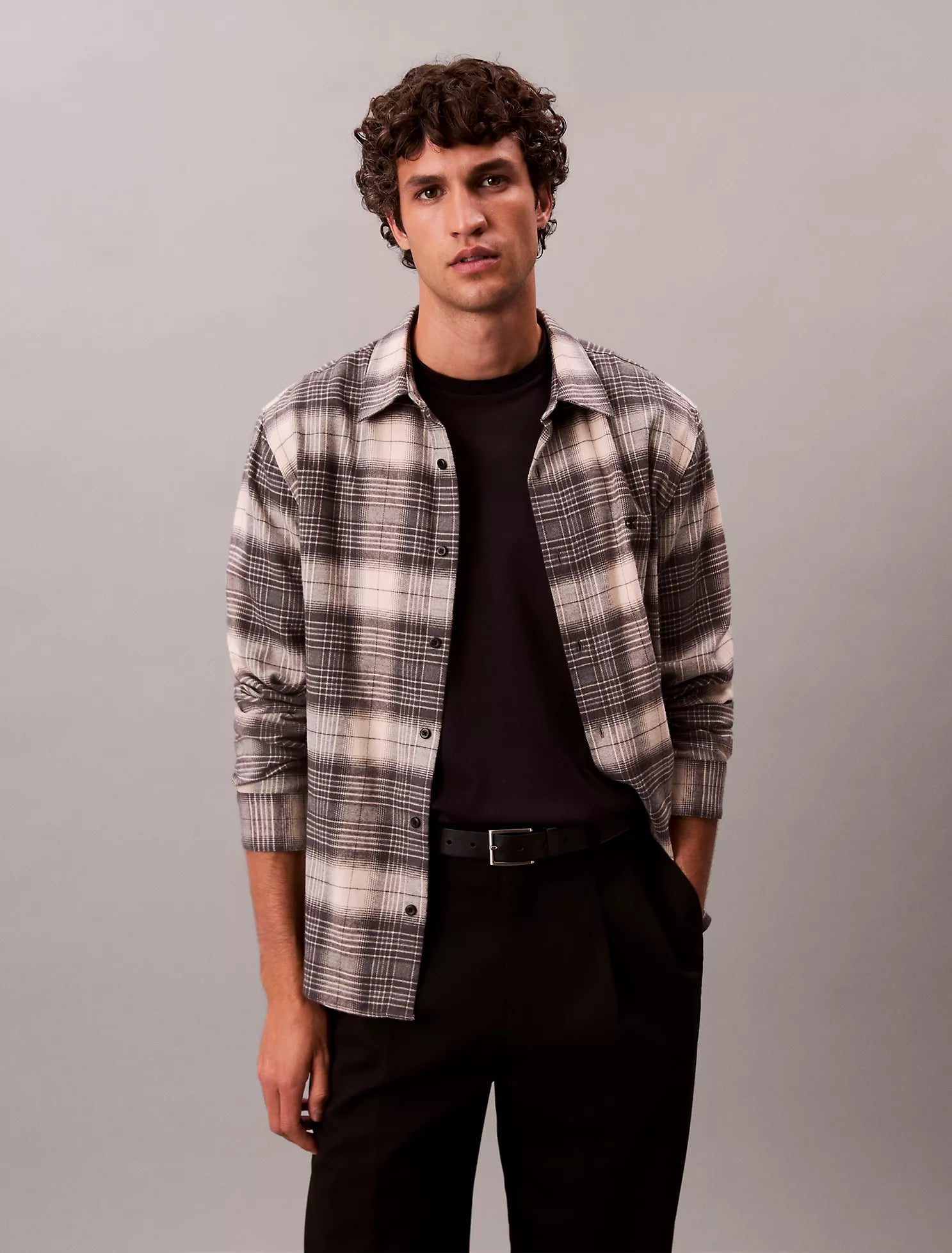 Brushed Plaid Relaxed Button-Down Shirt