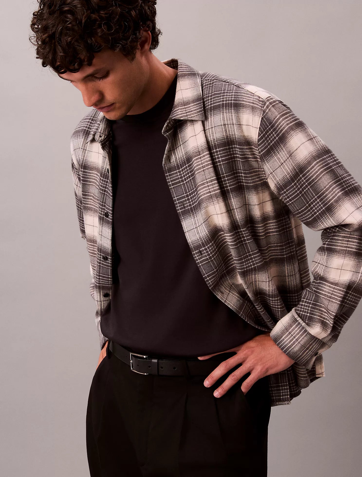 Brushed Plaid Relaxed Button-Down Shirt