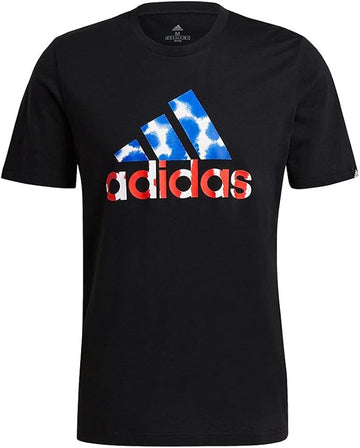 Adidas men black graphic logo t shirt cloud print