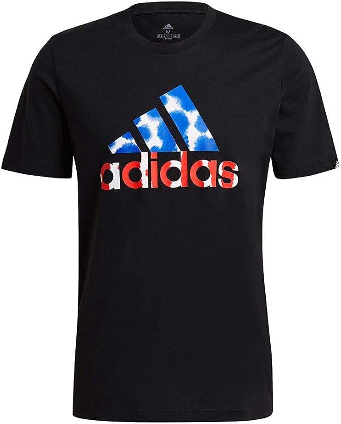 Adidas men black graphic logo t shirt cloud print
