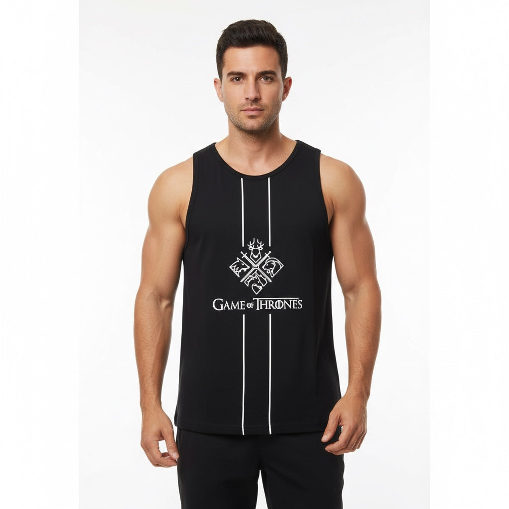 Men Game of Thrones Black Tank Top Front View