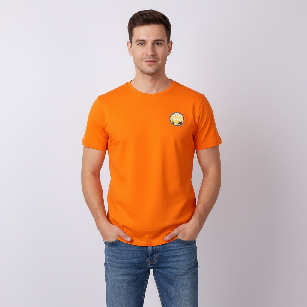 Men Cartoon Character Orange T-Shirt Front View