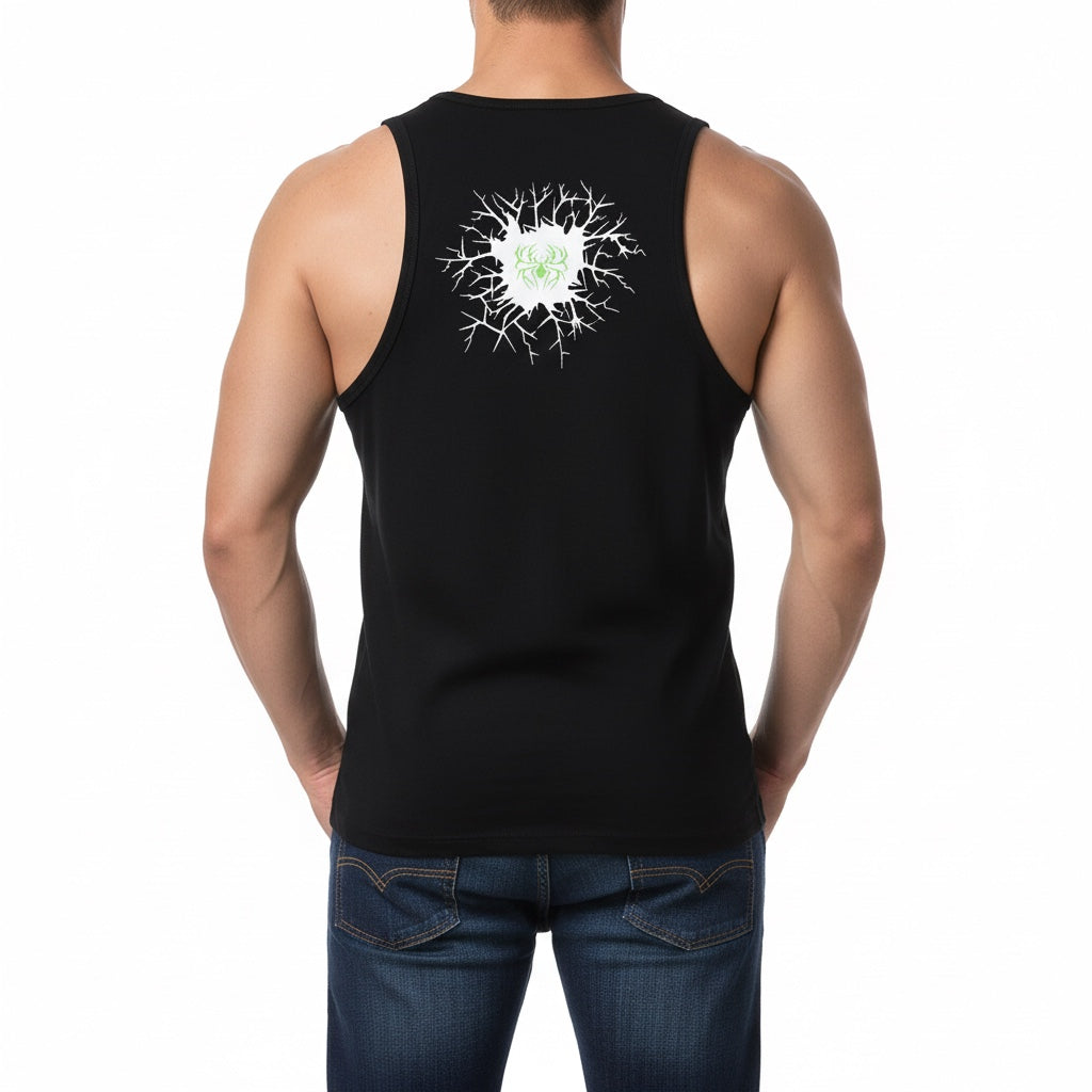 Men Graphic Black Tank Top Back View