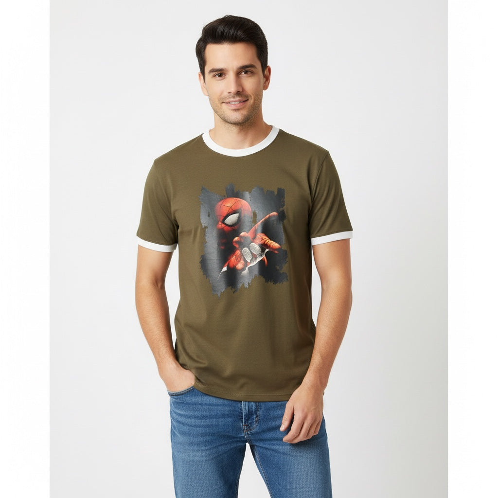 Men Spider-Man Olive T-Shirt Front View