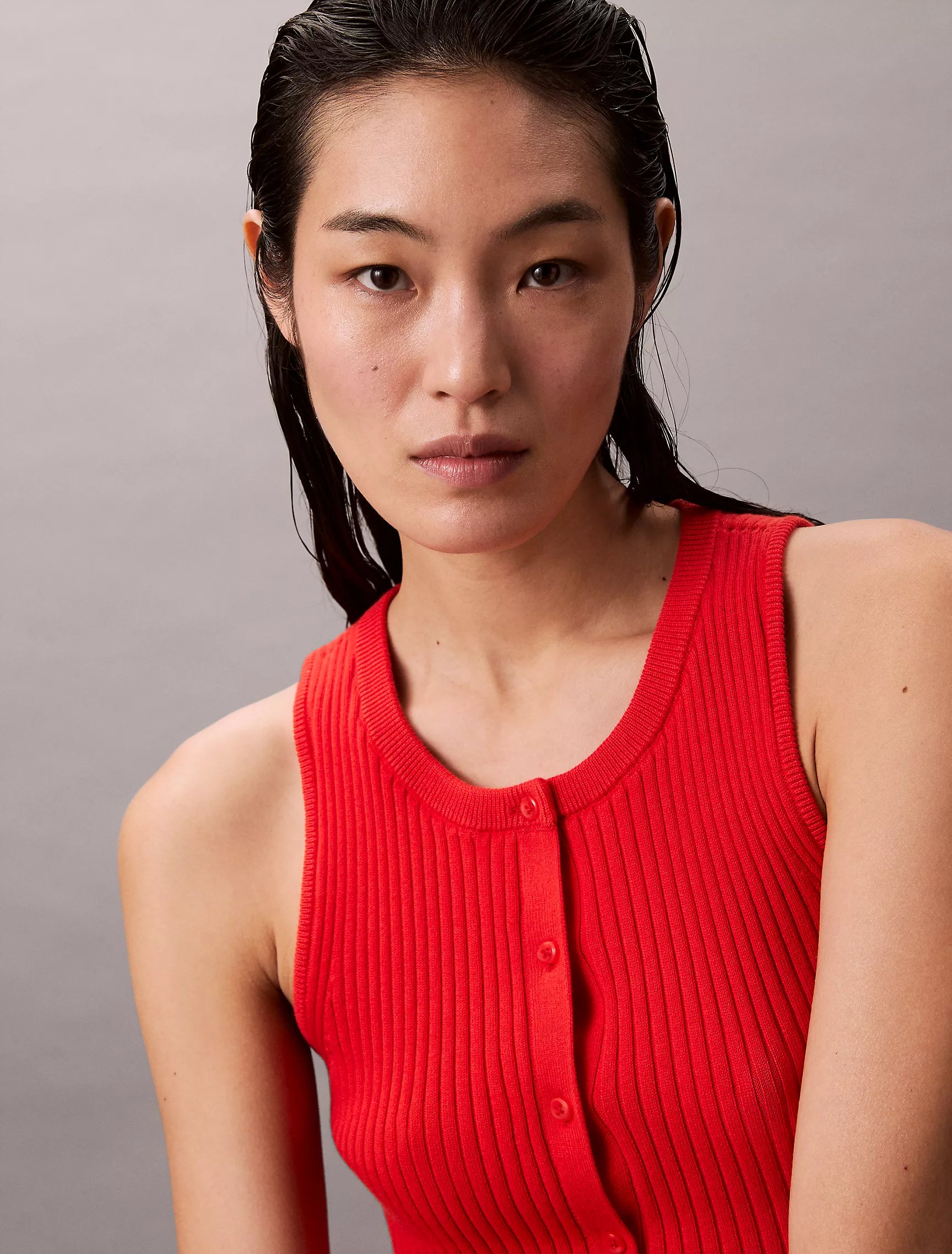 Button-Front Ribbed Tank
