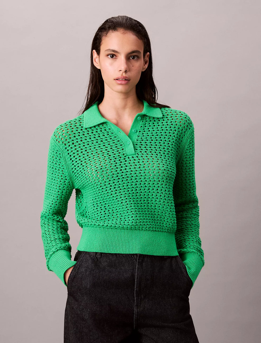 Women’s Open Knit Polo Sweater
