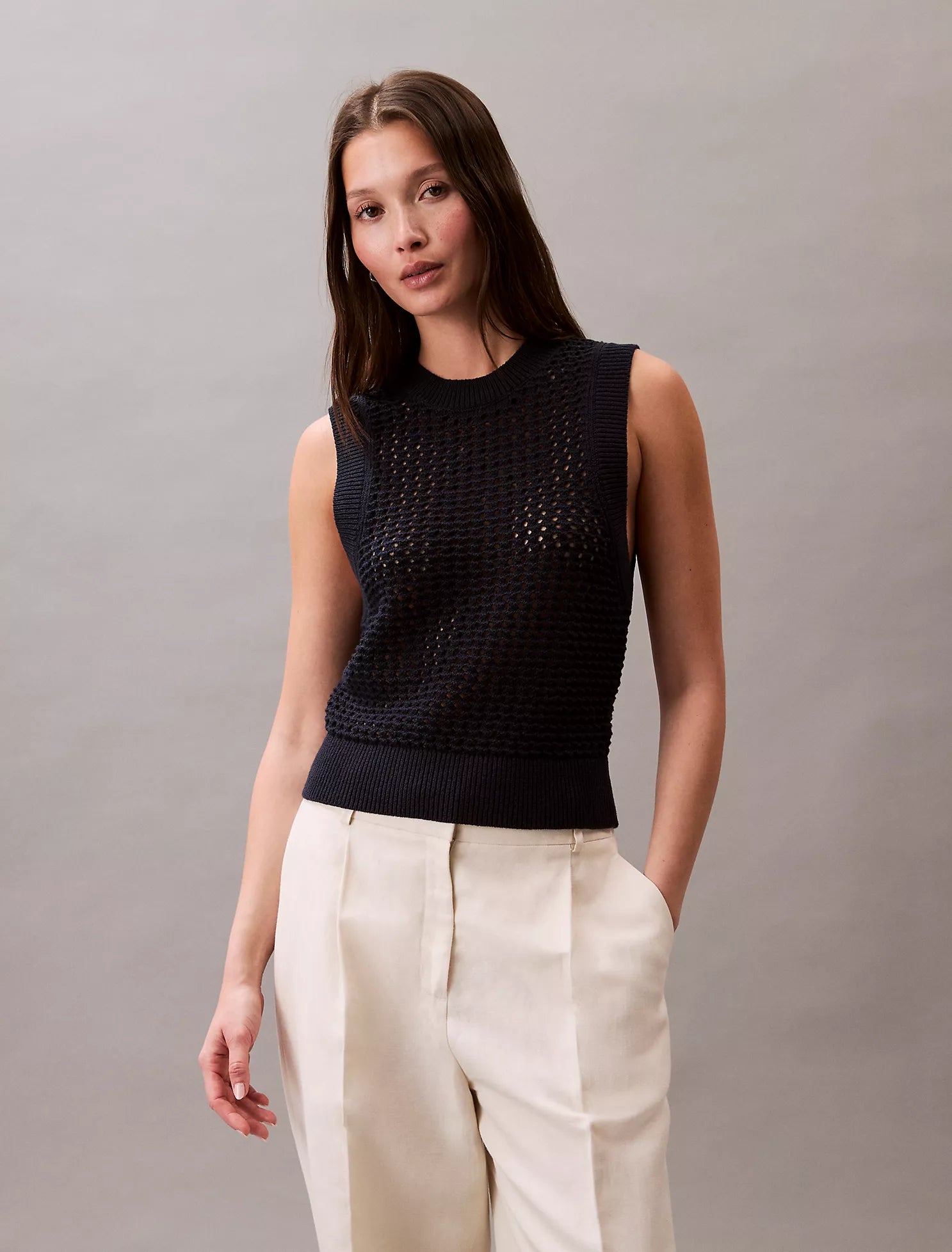 Open Weave Crewneck Tank
