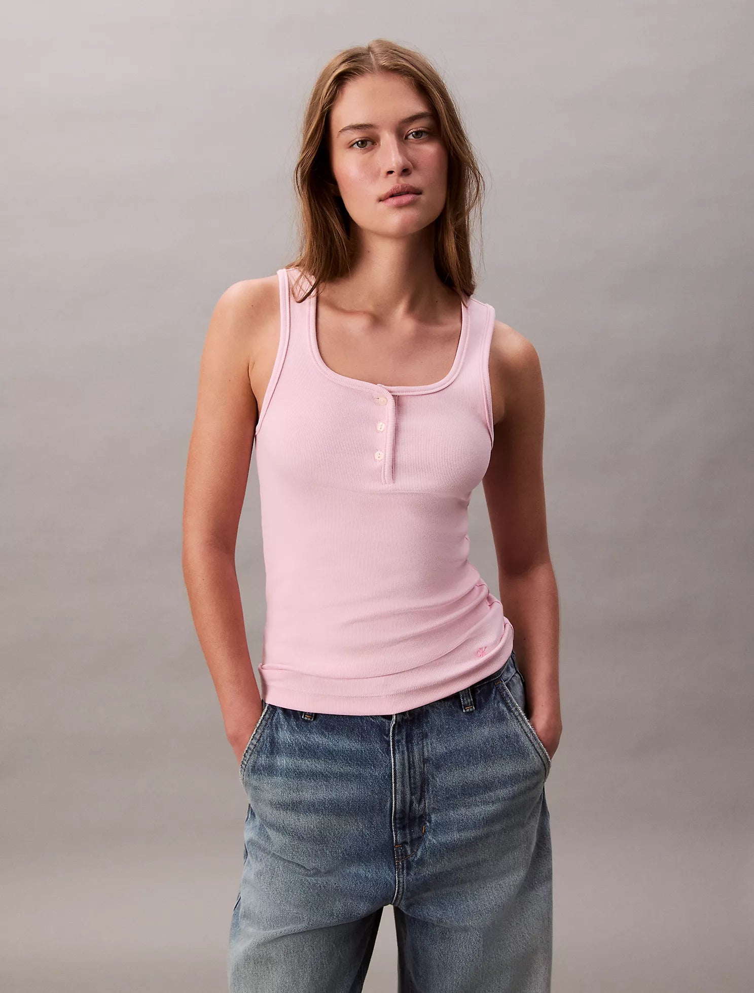  Scoop Neck Henley Tank Top
