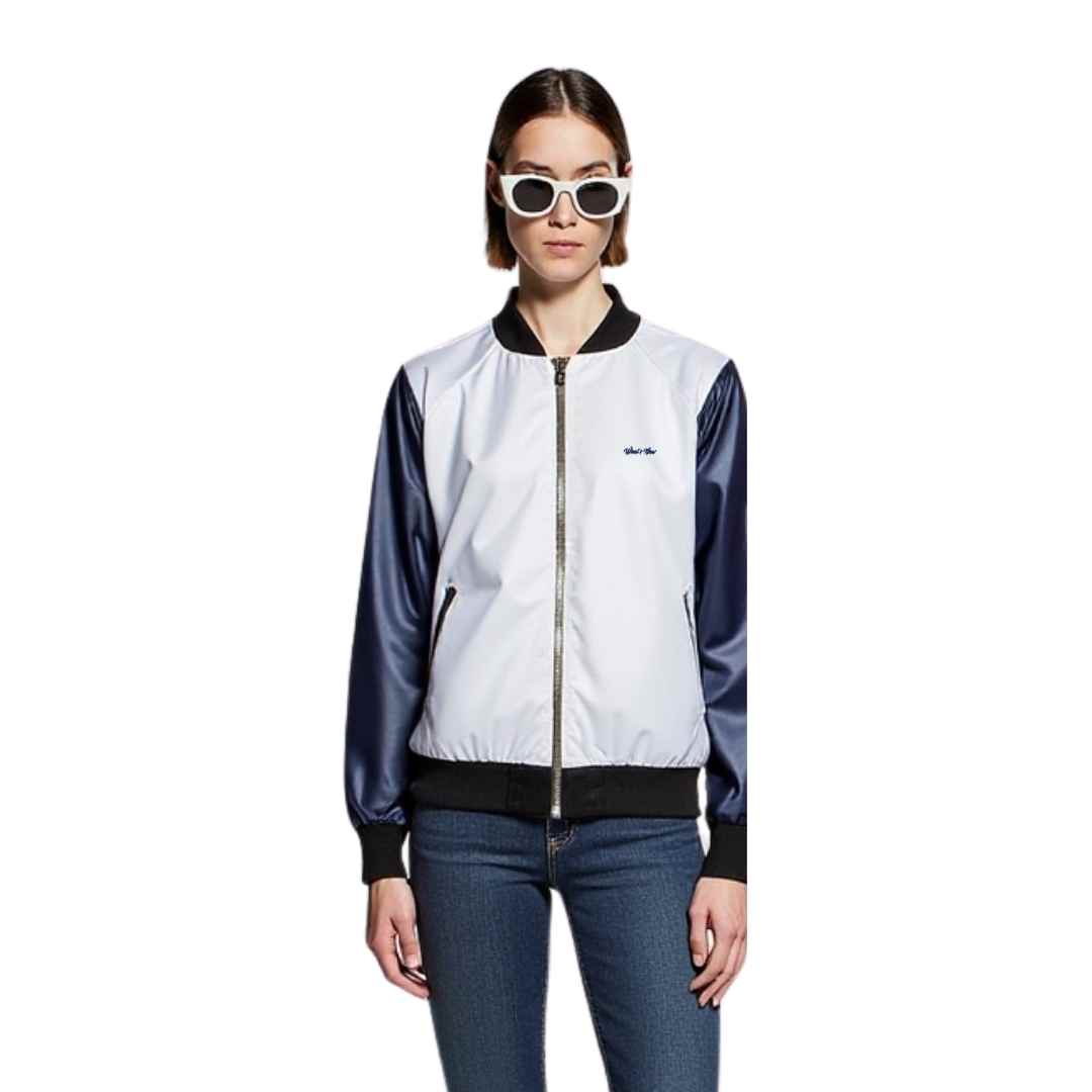 Two-Tone Satin Varsity Bomber Jacket