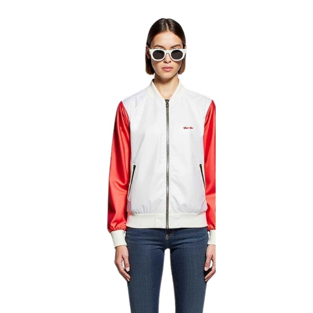 Two-Tone Satin Varsity Bomber Jacket