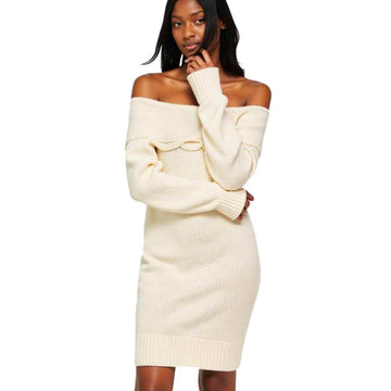 Off-Shoulder Knit Sweater Dress – Cozy & Chic Winter Outfit