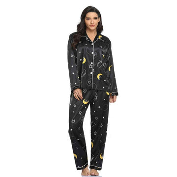 Woman Pajama Set Black Satin Pajama Set