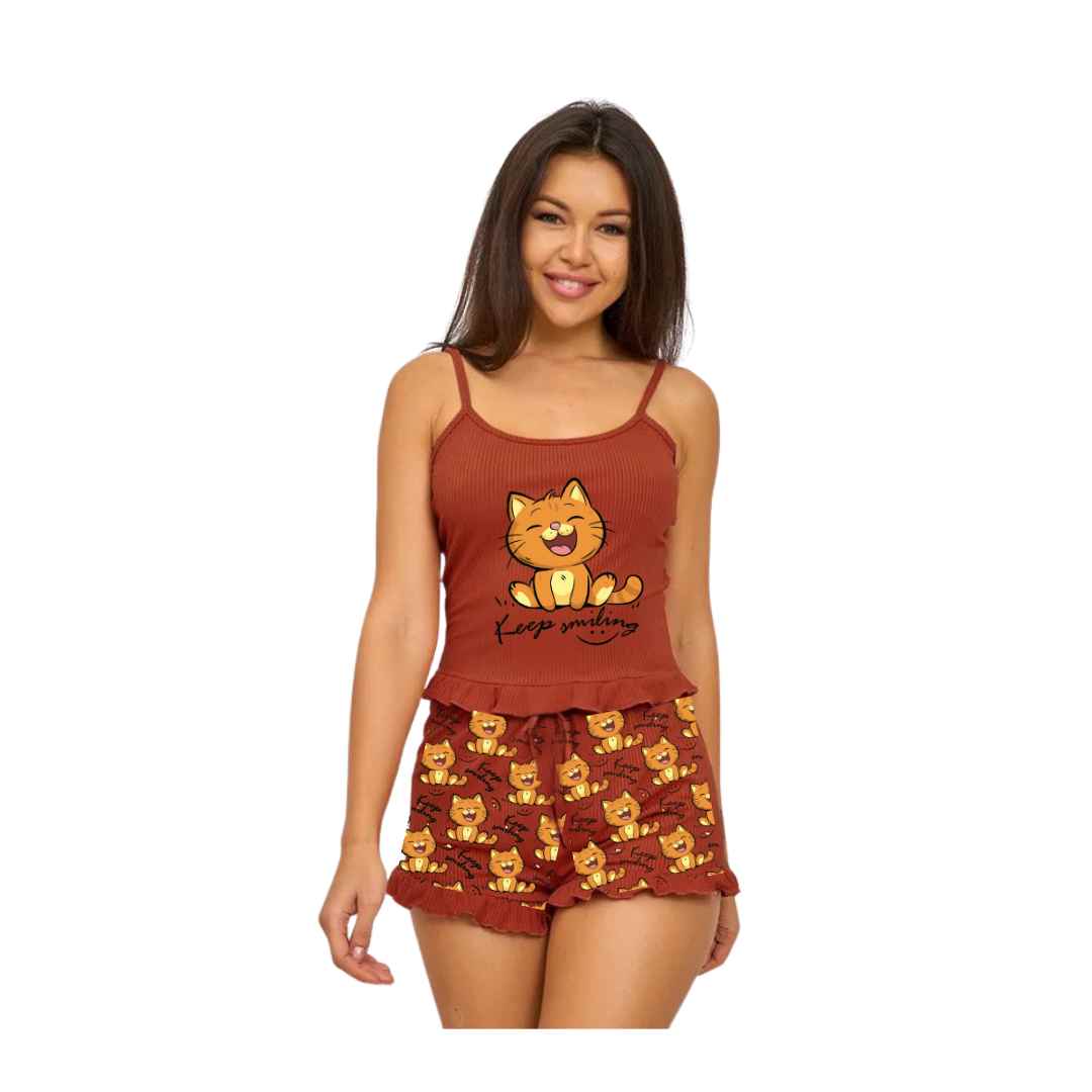 Women Pajamas Sleeveless Printed 2 Piece Hot Short