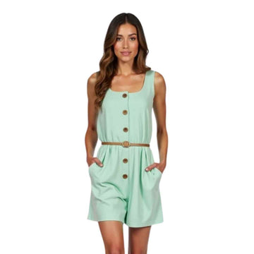 Button-Down Belted Sleeveless Romper