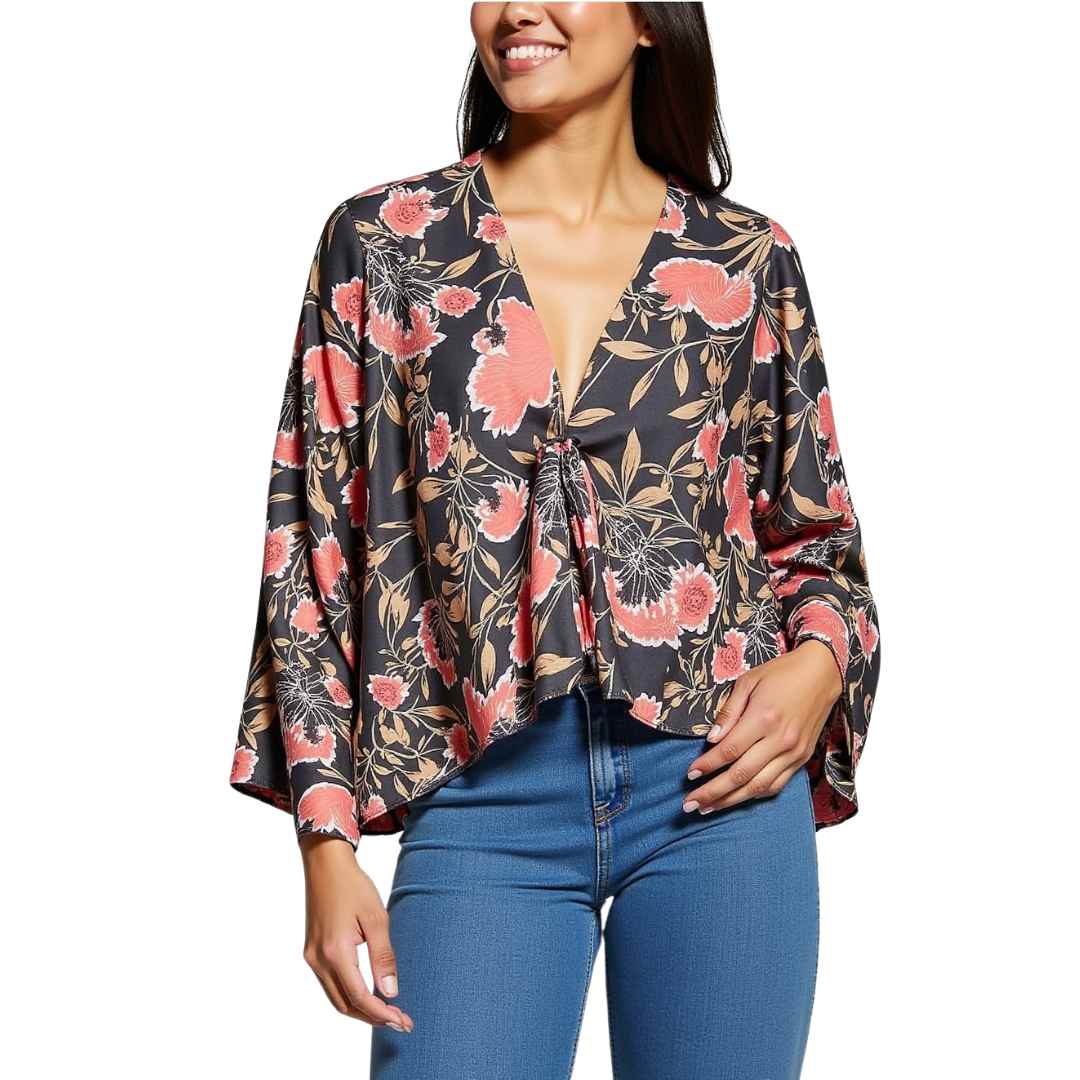 Women’s Printed Front-Knot Bell Sleeve Top