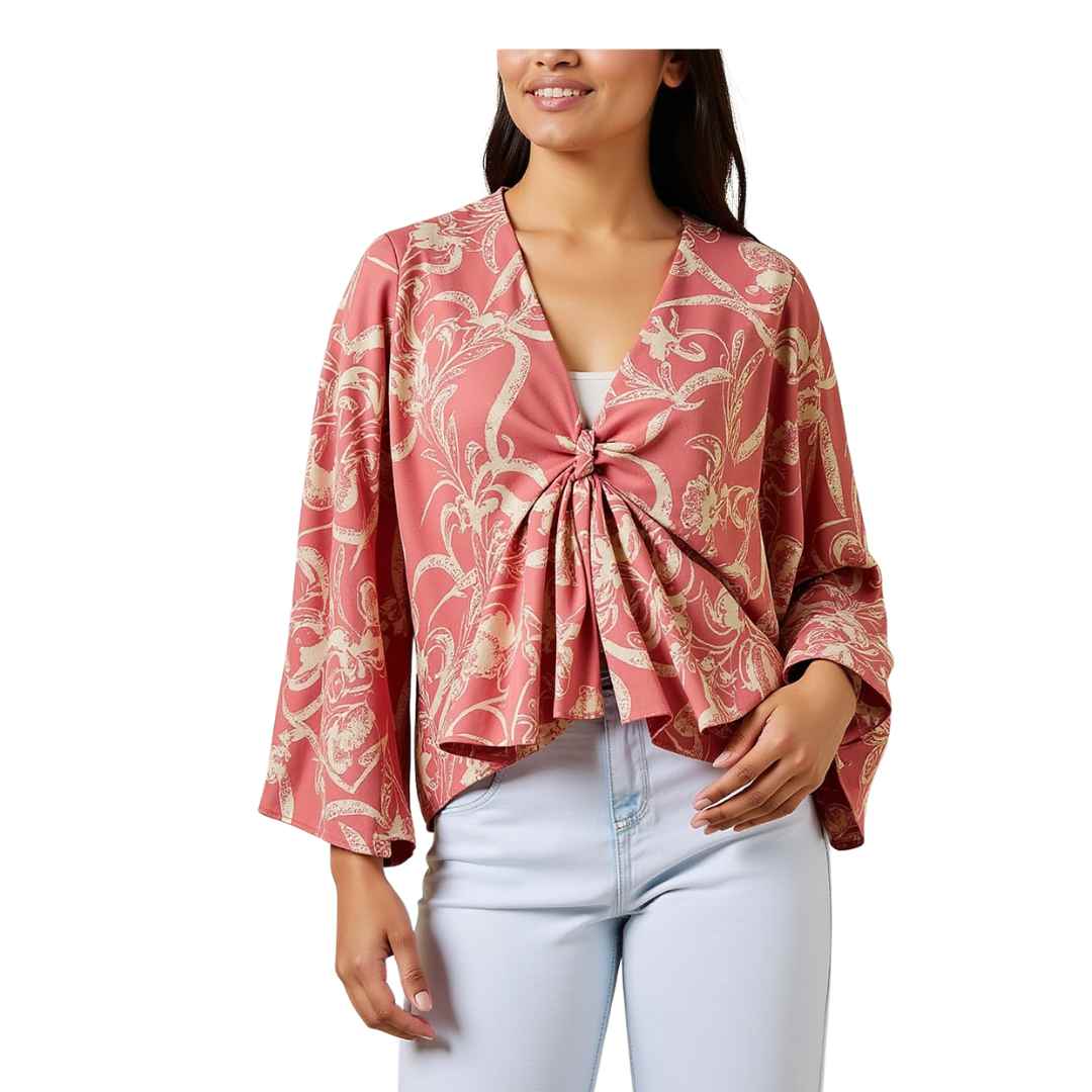 Women’s Printed Flared Front-Knot Blouse