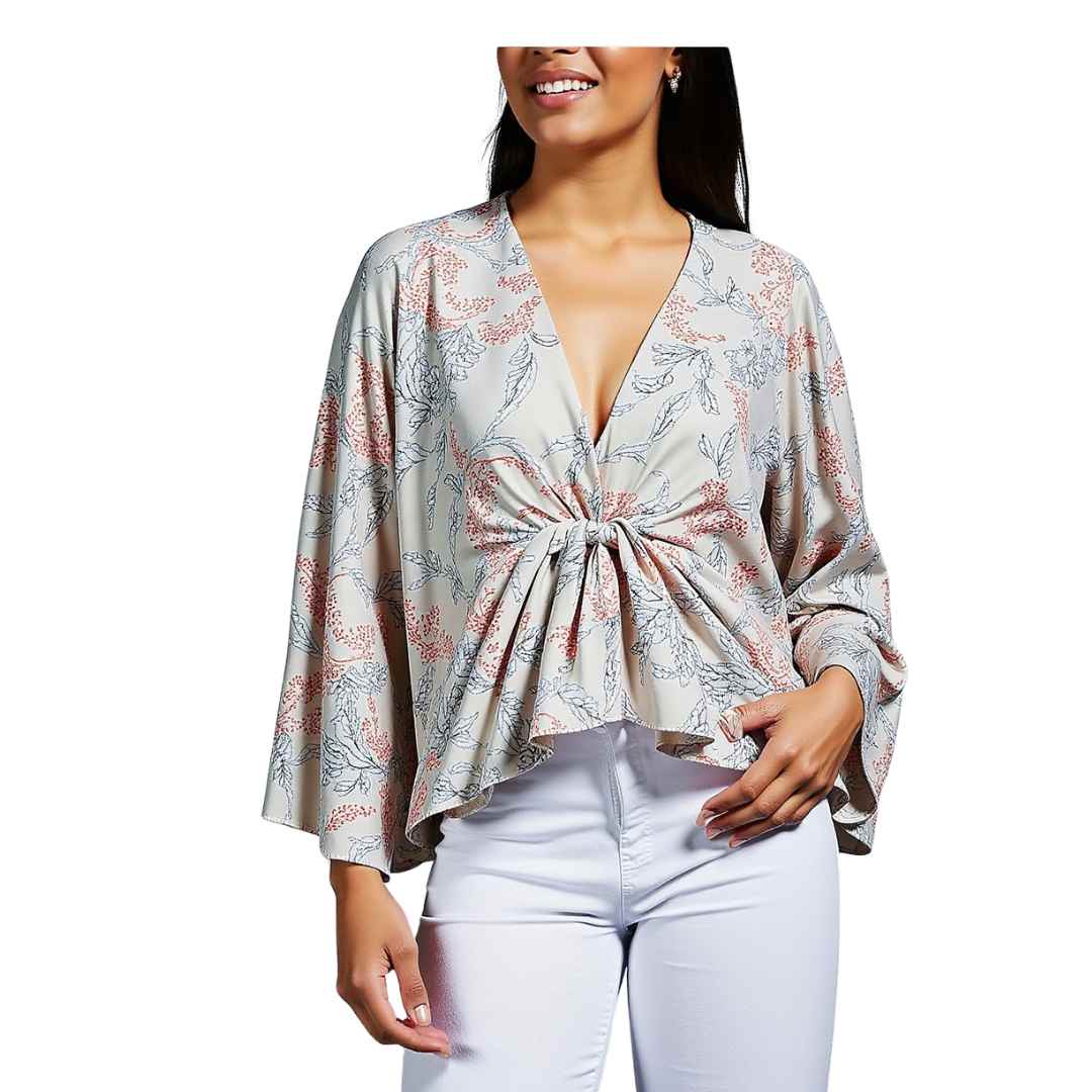 Women’s Printed Flared Front-Knot Blouse
