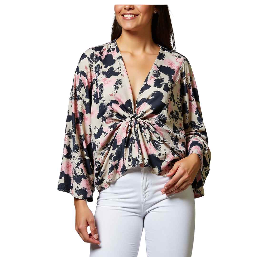 Women’s Printed Flared Front-Knot Blouse