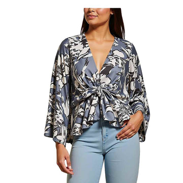 Women’s Printed Flared Front-Knot Blouse