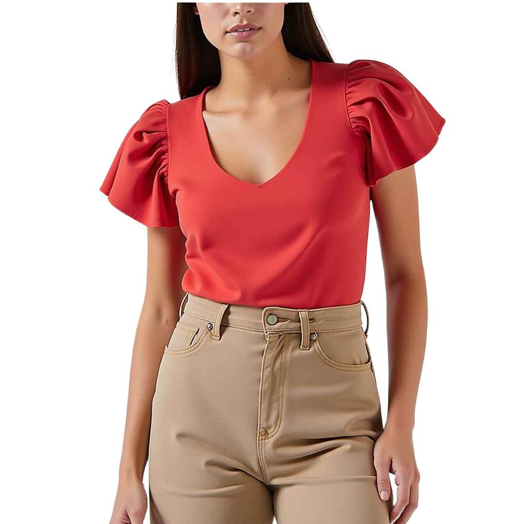 Ruffled Sleeve V-Neck Blouse