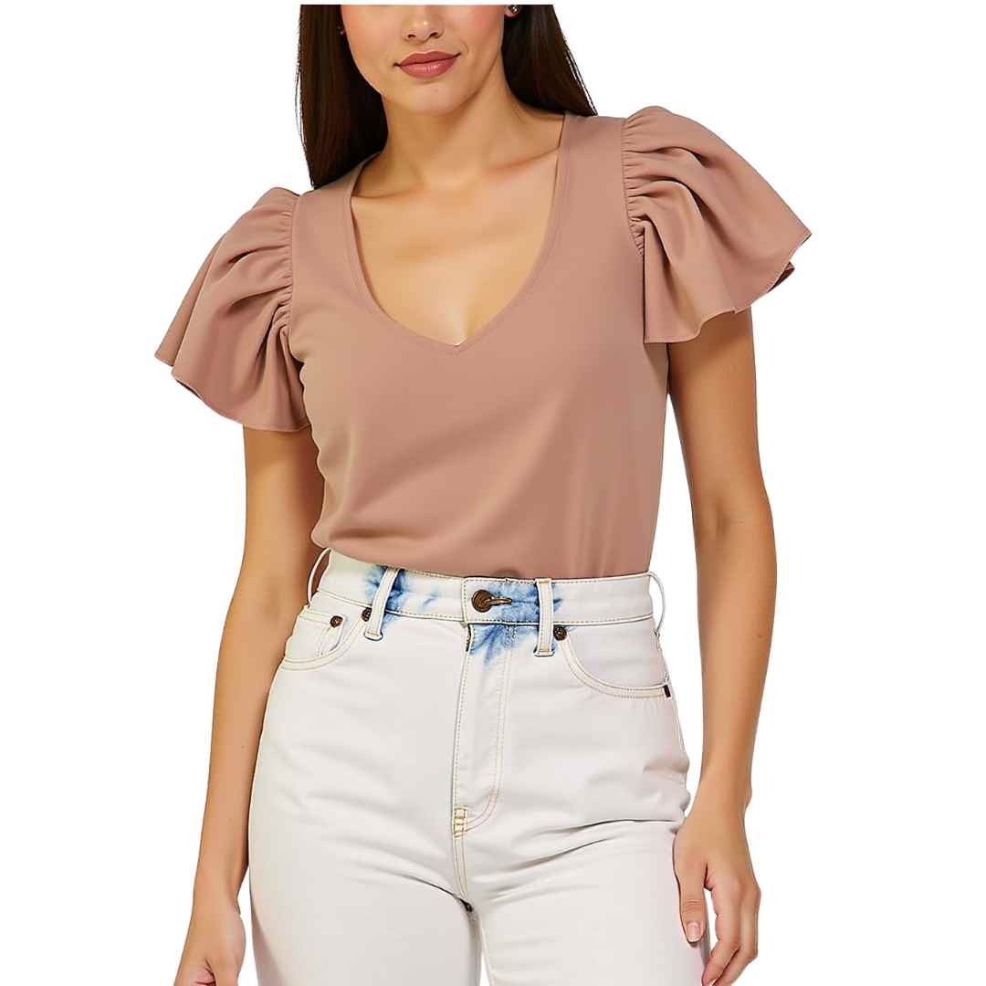 Ruffled Sleeve V-Neck Blouse