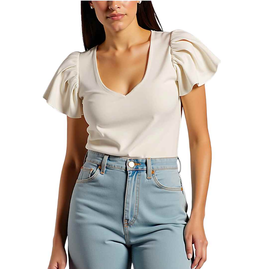 Ruffled Sleeve V-Neck Blouse