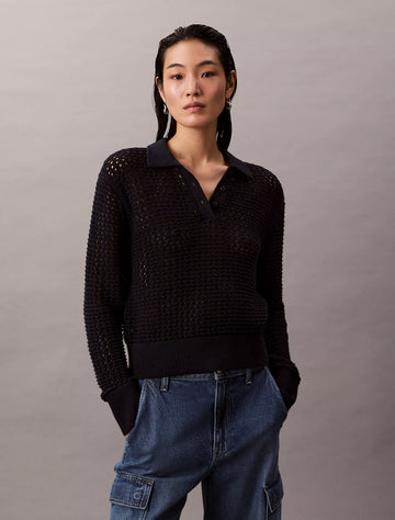 Women’s Open Knit Polo Sweater
