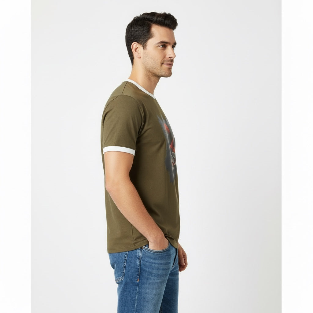 Men Graphic Olive T-Shirt Side View