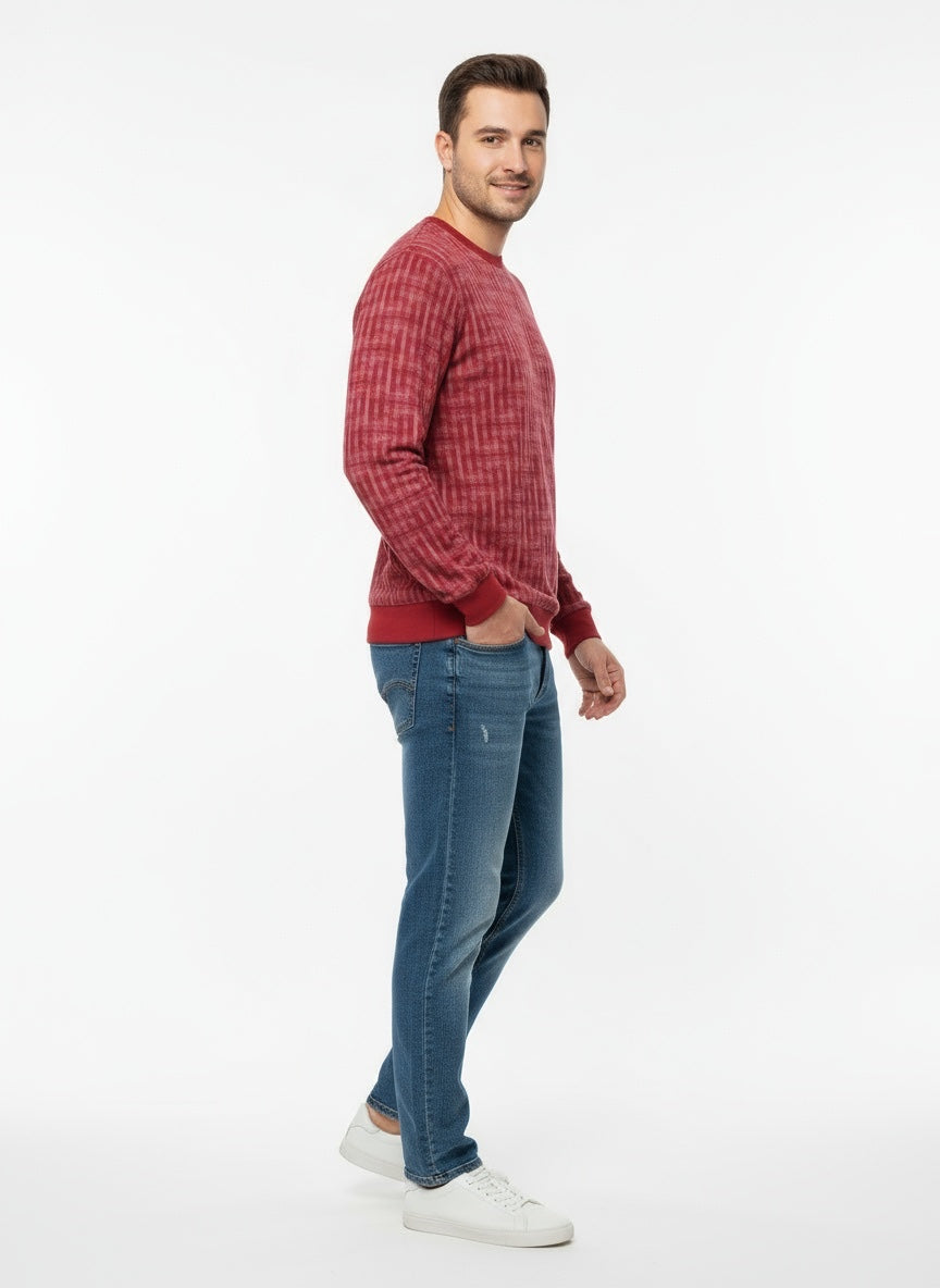 Men What's New Red Patterned Crewneck Sweater Side View