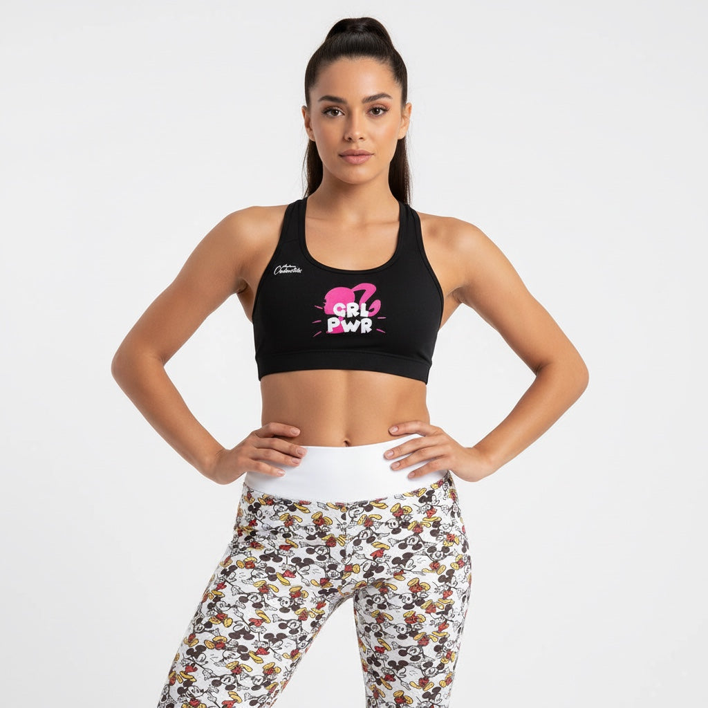 Women Mickey Mouse print sports bra leggings set front view