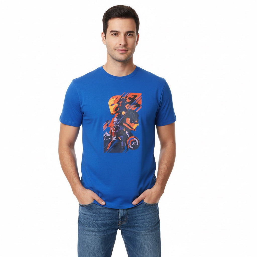 Men Graphic Blue T-Shirt Front View