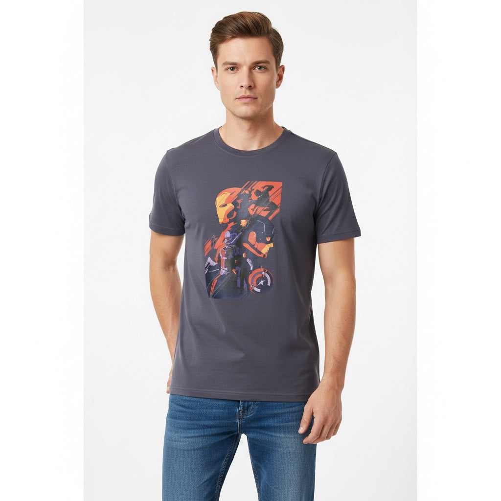 Men Graphic Grey T-Shirt Front View