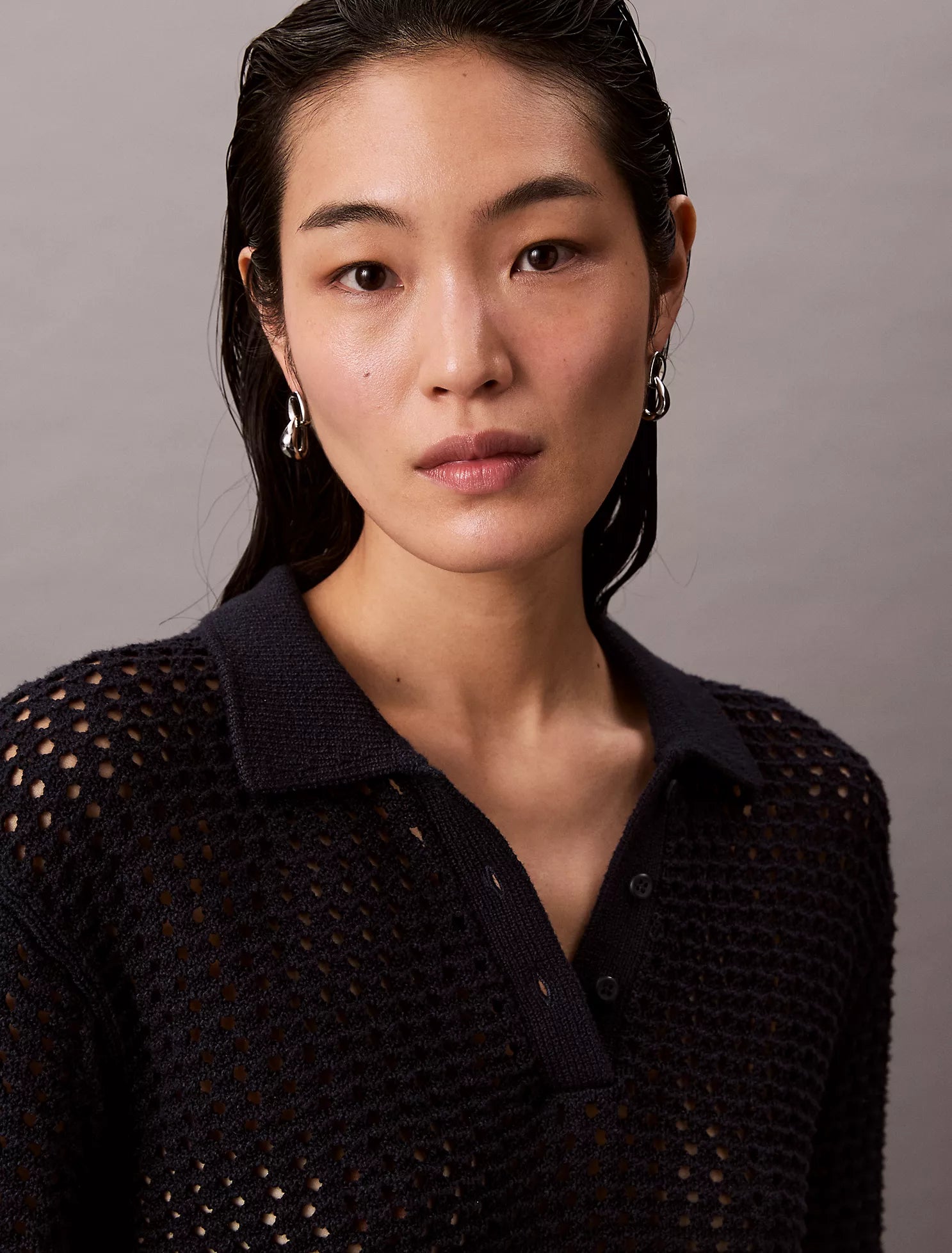 knit polo sweater open v