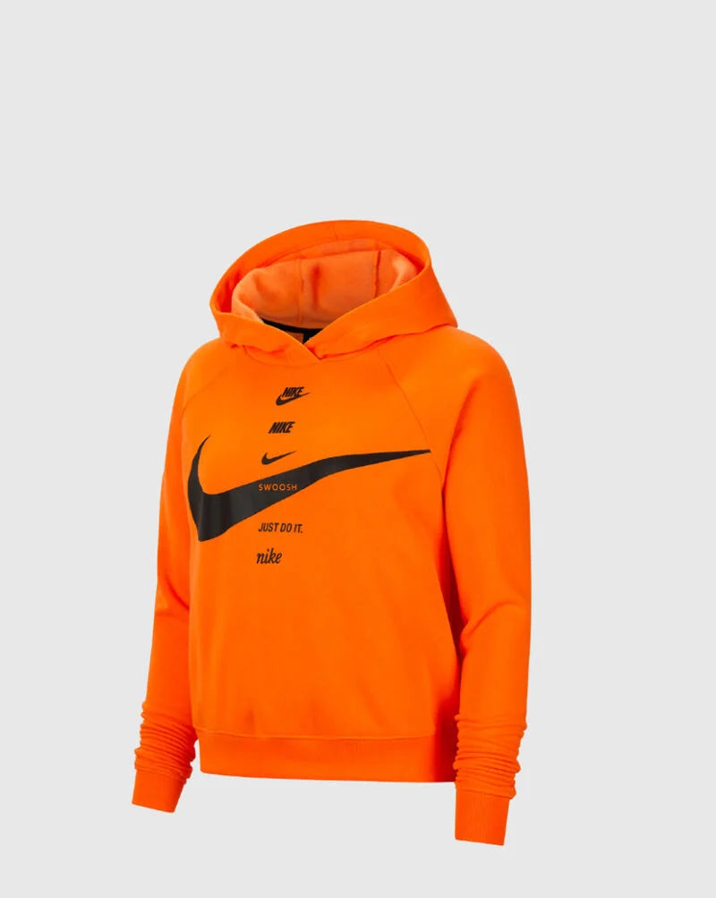 Nike women orange swoosh fleece hoodie