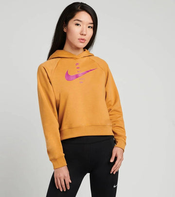 Nike women mustard swoosh logo pullover hoodie